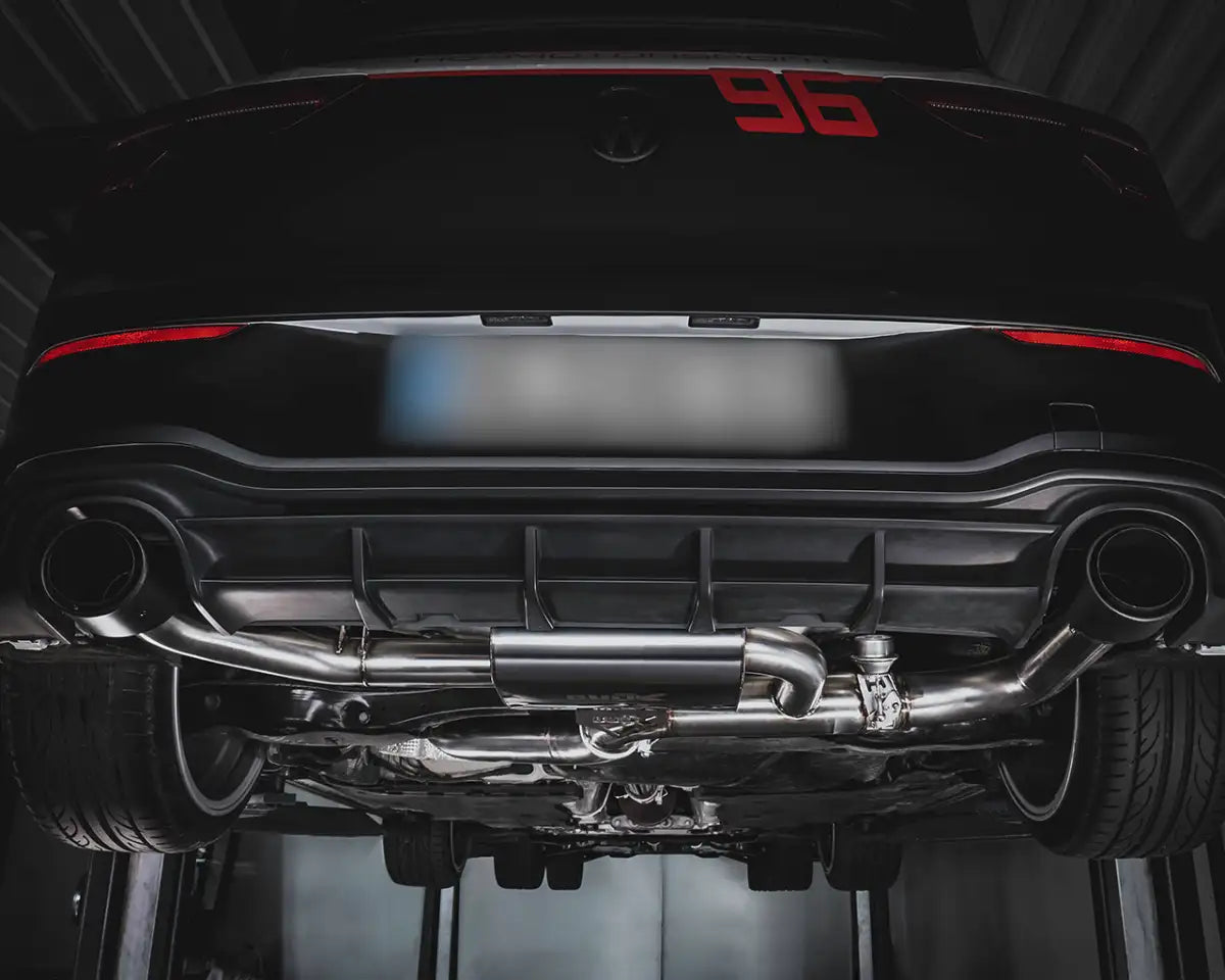 EGO-X 3,5 Zoll Edelstahl Cat-Back mit Ventil VW Golf MK8 GTI & Clubsport 2.0TSI 2021-