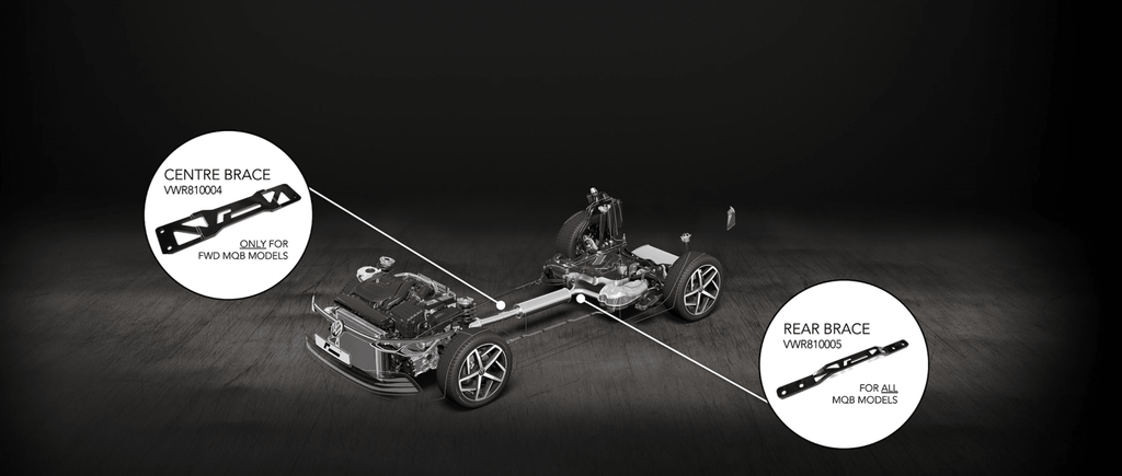 Renfort de tunnel arrière RacingLine plate-forme MQB VW Golf MK7/8, A3/S3/RS3 8V/Y, Leon 5F etc.