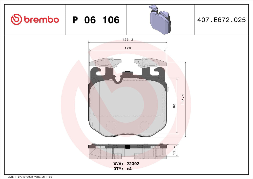 BREMBO Prime Brake Pads Kit P06106 BMW